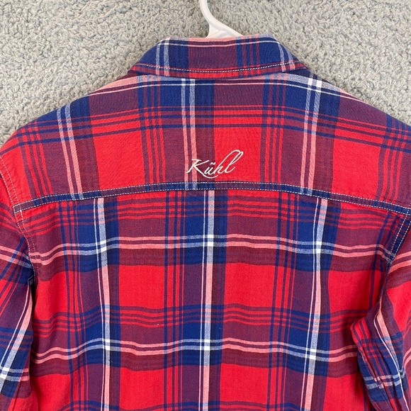 KUHL Button Up Shirt Womens M Red Blue Plaid L/S Thin Flannel Double Pocket - Picture 14 of 15